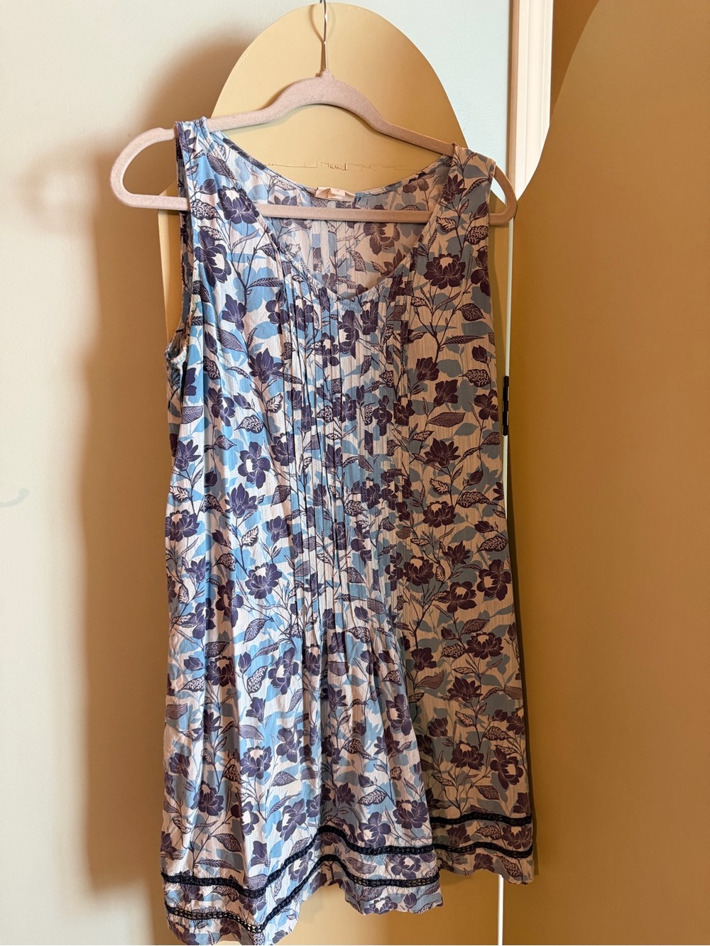 J. Jill Blue and White Floral Pintuck Dress
